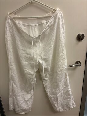 Marks & Spencer White Wide-Leg Linen Drawstring Pants